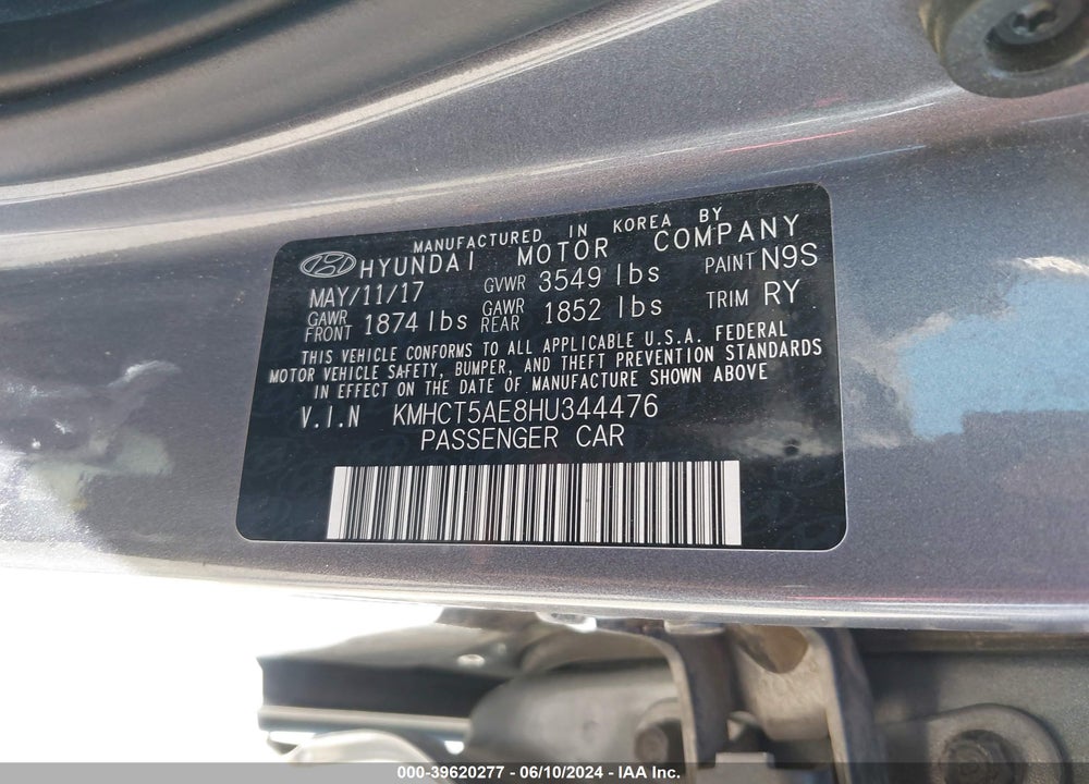 2017 HYUNDAI ACCENT SE VIN: KMHCT5AE8HU344476