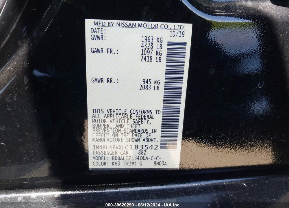 2020 NISSAN ALTIMA SL FWD VIN: 1N4BL4EVXLC183542