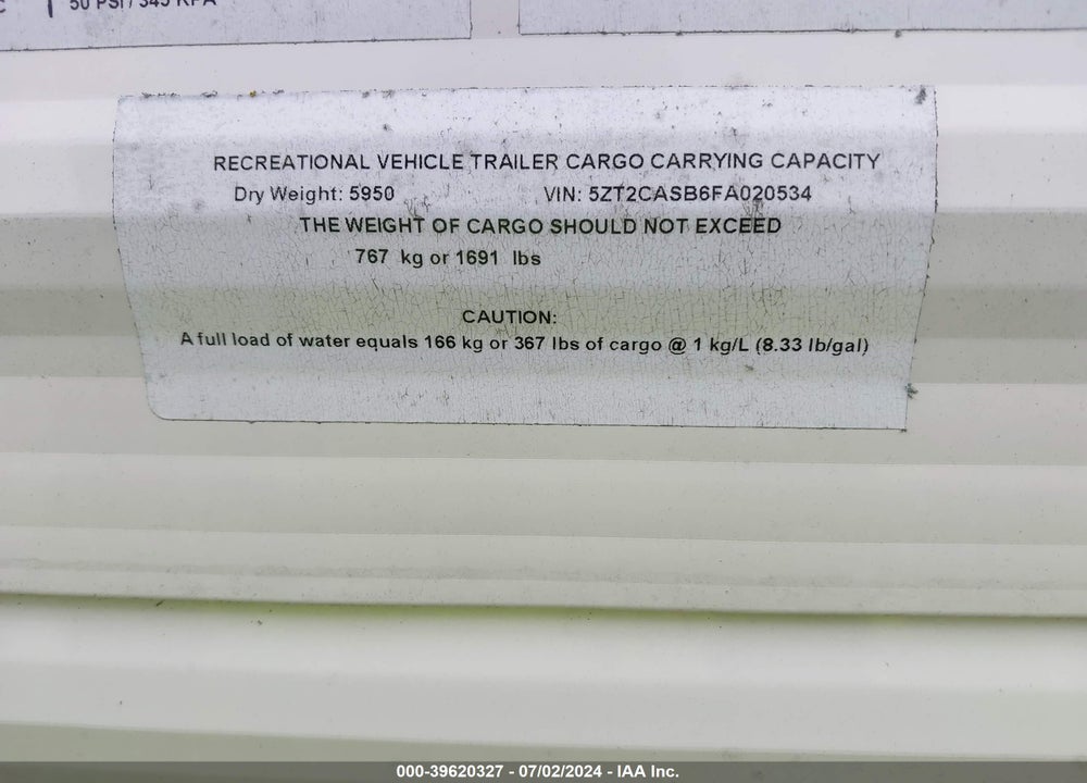 2015 FOREST RIVER CATALINA 273DBS VIN: 5ZT2CASB6FA020534