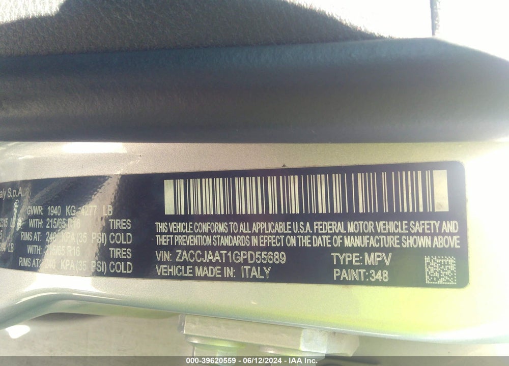 2016 JEEP RENEGADE SPORT VIN: ZACCJAAT1GPD55689