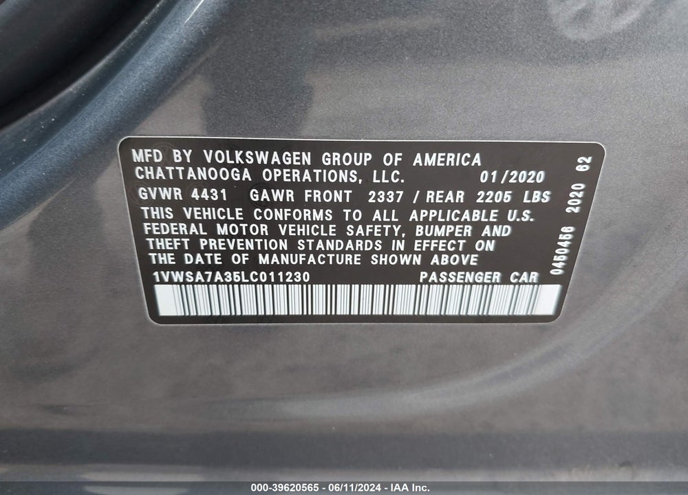 2020 VOLKSWAGEN PASSAT 2.0T SE VIN: 1VWSA7A35LC011230