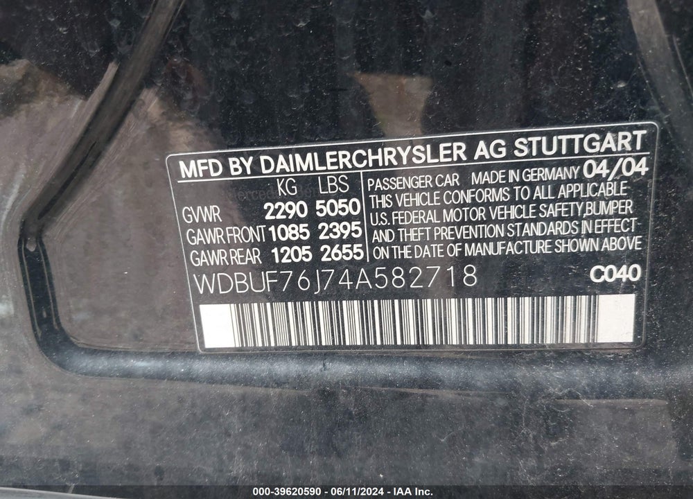2004 MERCEDES-BENZ E 55 AMG VIN: WDBUF76J74A582718