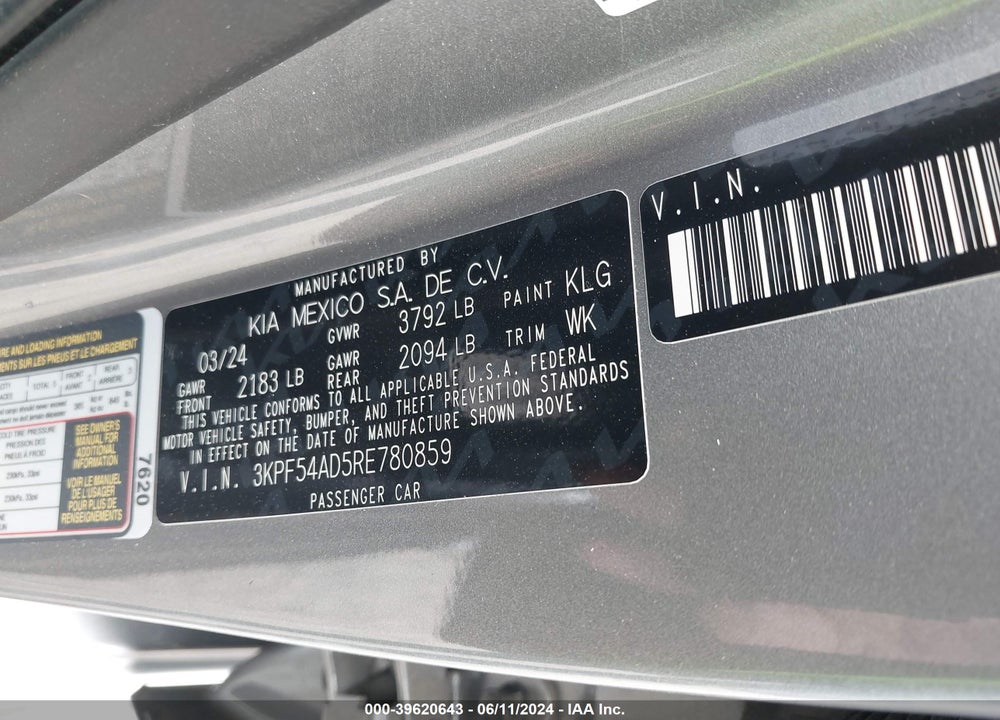 2024 KIA FORTE GT LINE VIN: 3KPF54AD5RE780859
