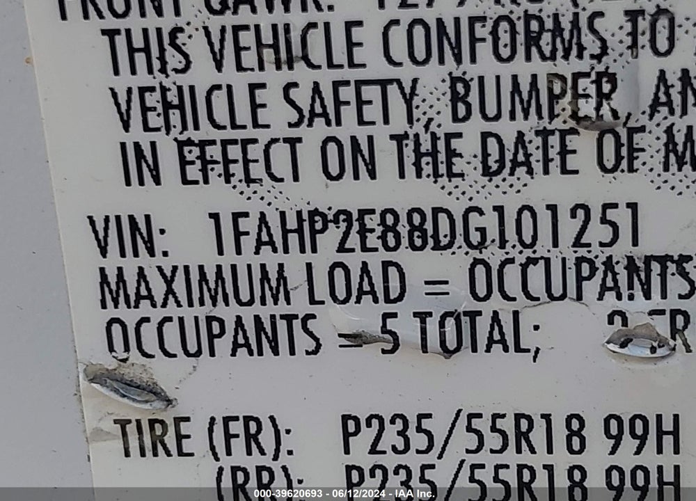 2013 FORD TAURUS SEL VIN: 1FAHP2E88DG101251