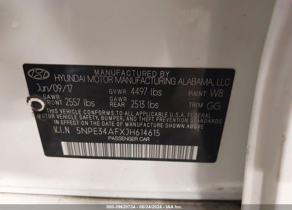 2018 HYUNDAI SONATA VIN: 5NPE34AFXJH614615