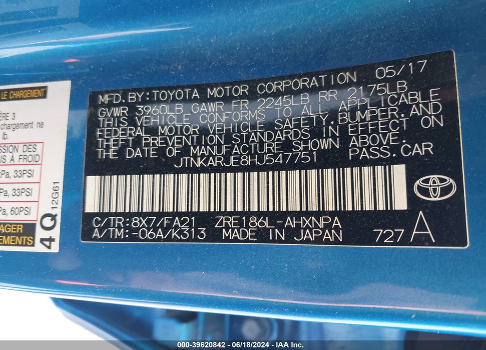 2017 TOYOTA COROLLA IM VIN: JTNKARJE8HJ547751