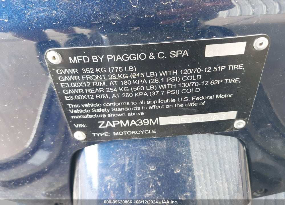 2022 VESPA GTS 300 SUPER VIN: ZAPMA39M4N5101203