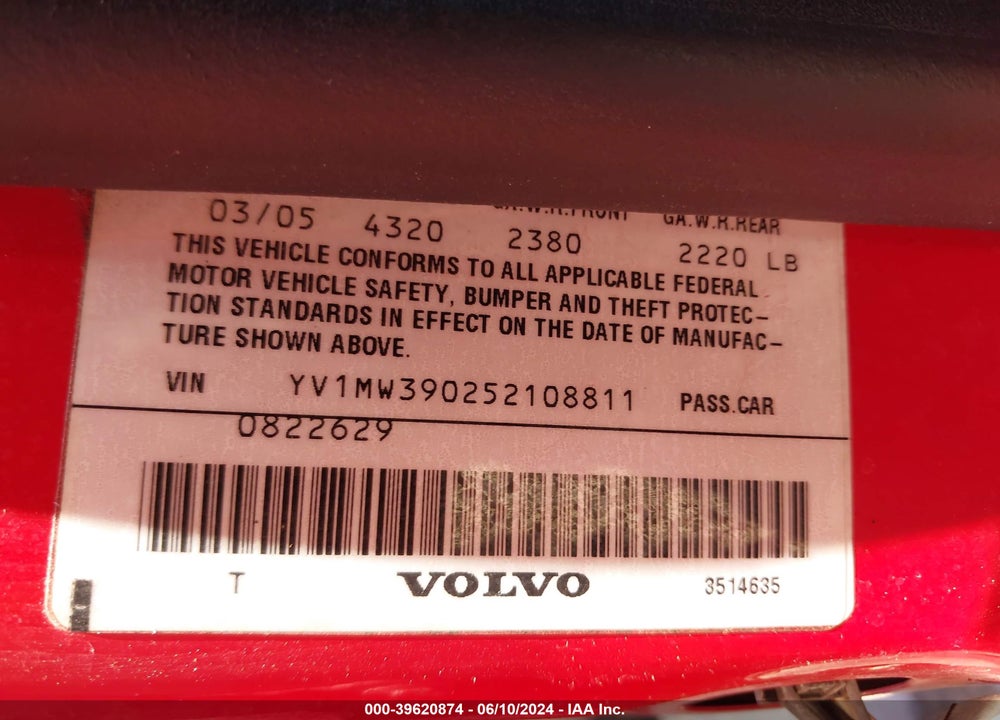 2005 VOLVO V50 2.4I VIN: YV1MW390252108811
