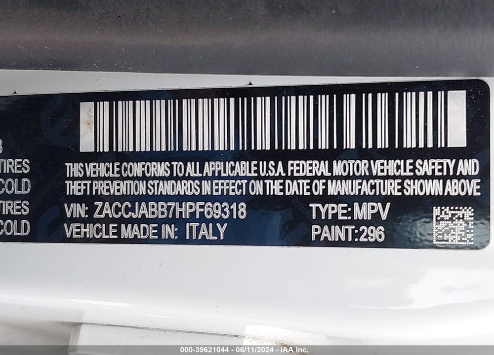 2017 JEEP RENEGADE LATITUDE FWD VIN: ZACCJABB7HPF69318