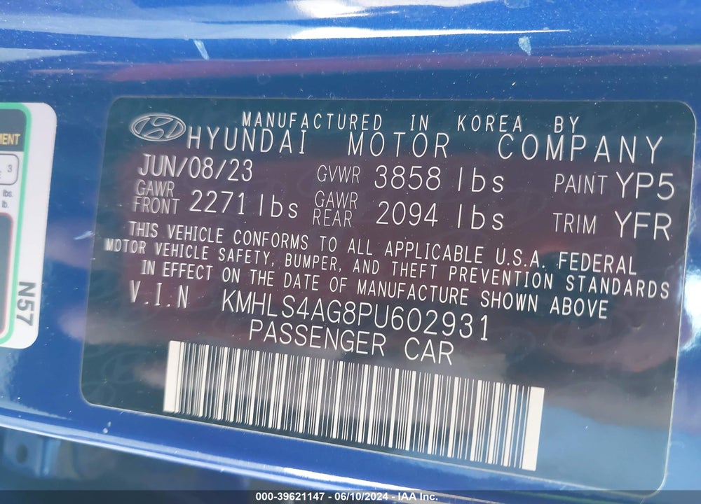 2023 HYUNDAI ELANTRA SEL VIN: KMHLS4AG8PU602931