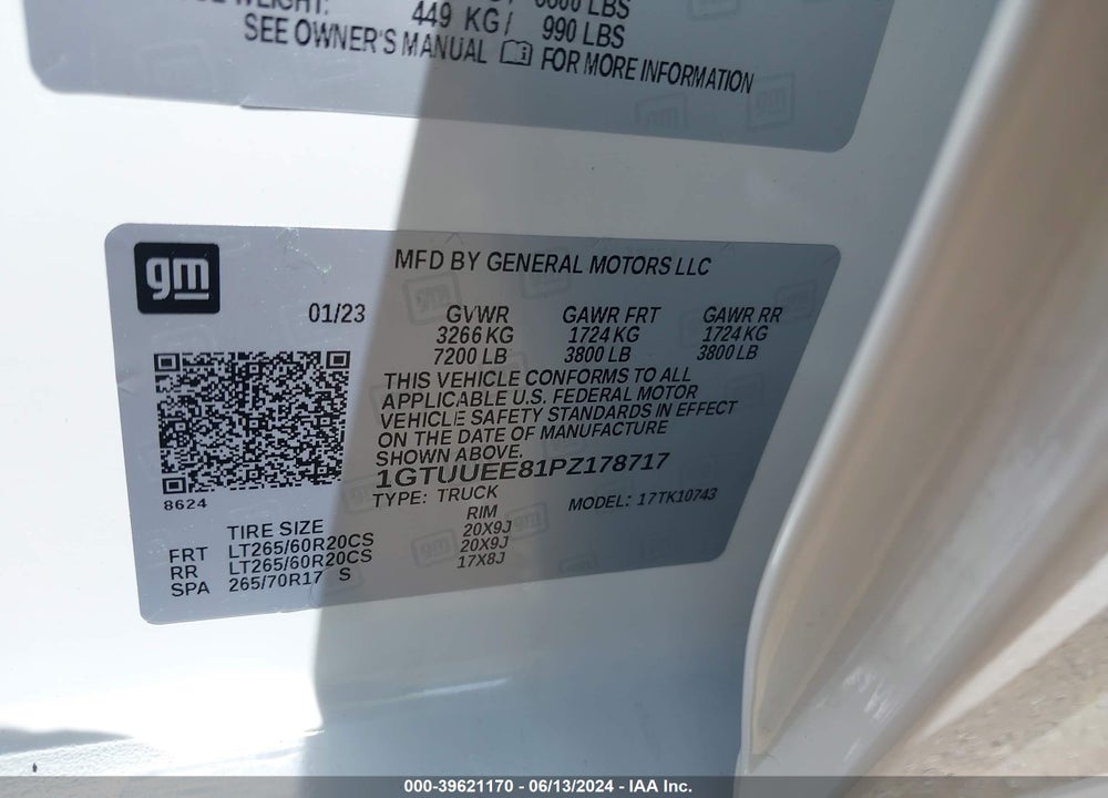 2023 GMC SIERRA 1500 AT4 VIN: 1GTUUEE81PZ178717