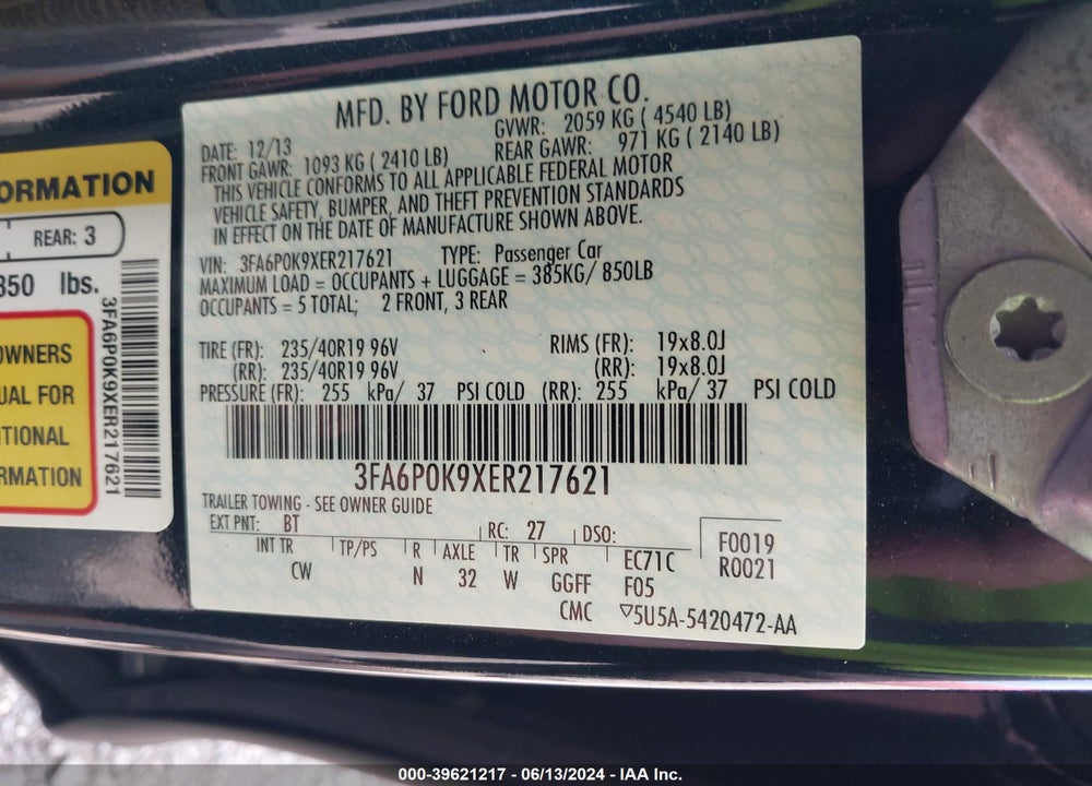 2014 FORD FUSION TITANIUM VIN: 3FA6P0K9XER217621