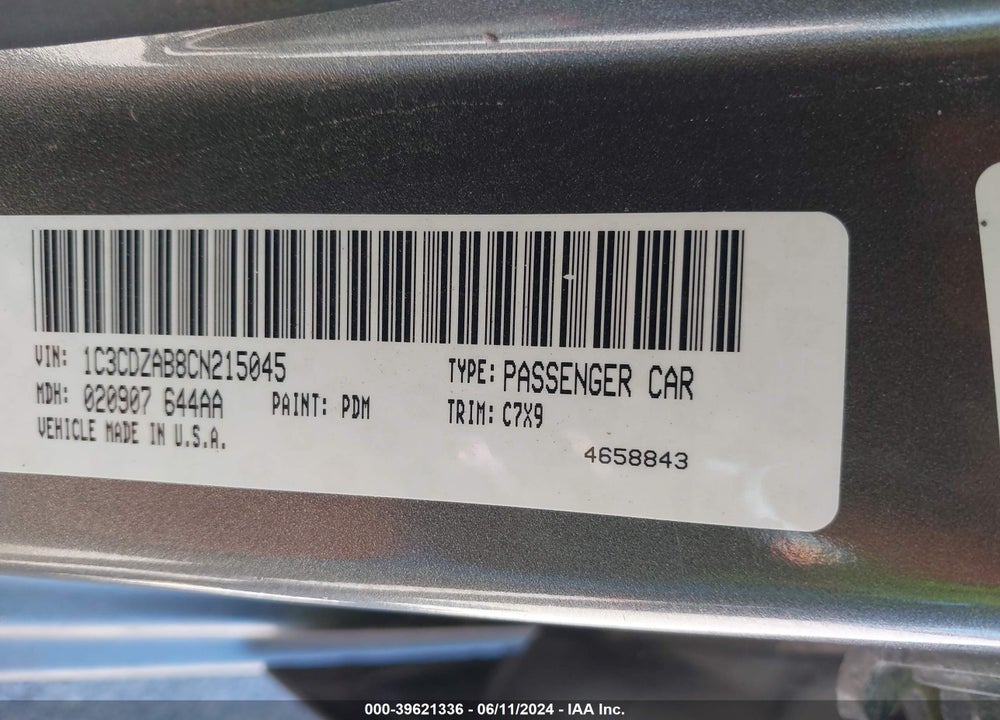 2012 DODGE AVENGER SE VIN: 1C3CDZAB8CN215045