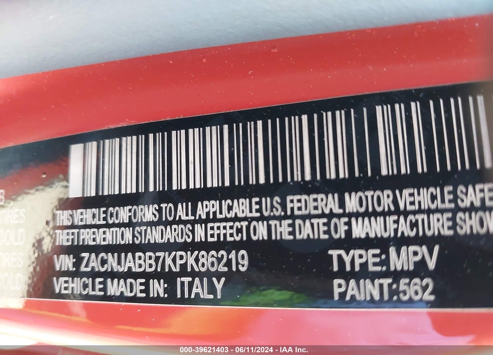 2019 JEEP RENEGADE LATITUDE FWD VIN: ZACNJABB7KPK86219
