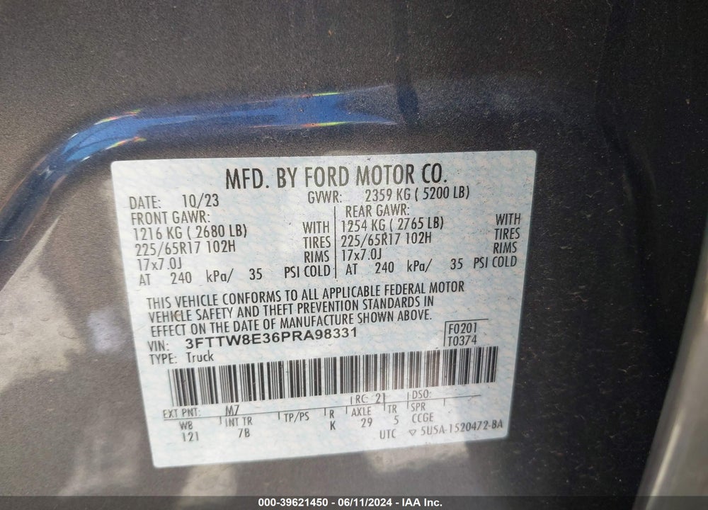 2023 FORD MAVERICK XLT VIN: 3FTTW8E36PRA98331