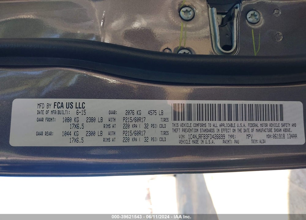 2015 JEEP PATRIOT HIGH ALTITUDE EDITION VIN: 1C4NJRFB3FD426699