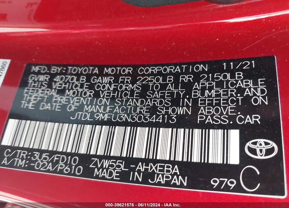 2022 TOYOTA PRIUS LE AWD-E VIN: JTDL9MFU3N3034413