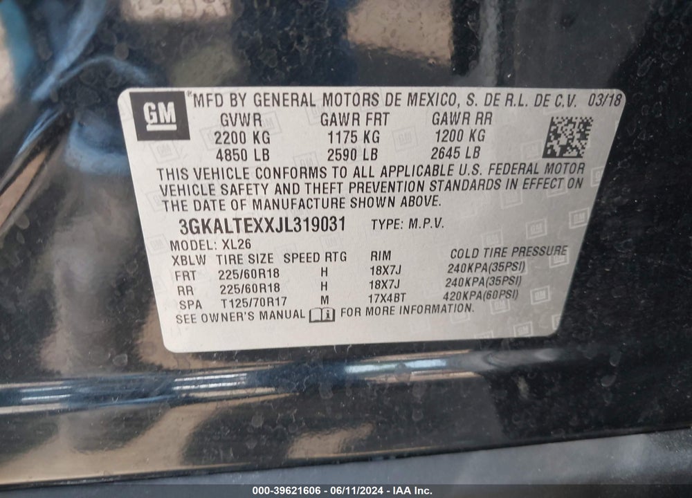 2018 GMC TERRAIN SLE VIN: 3GKALTEXXJL319031