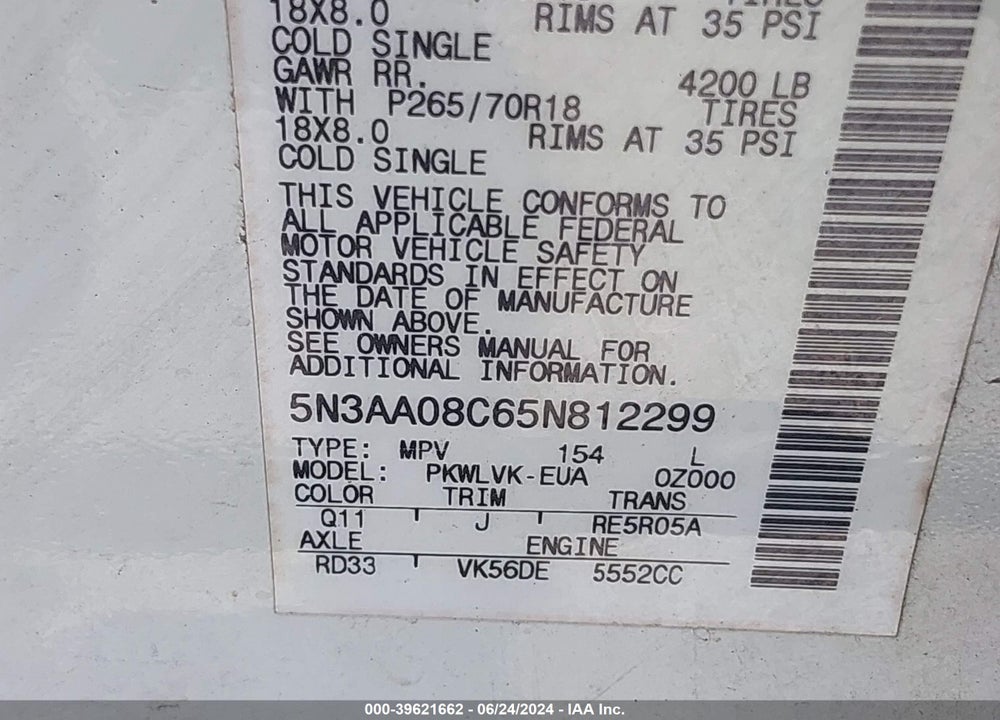 2005 INFINITI QX56 VIN: 5N3AA08C65N812299