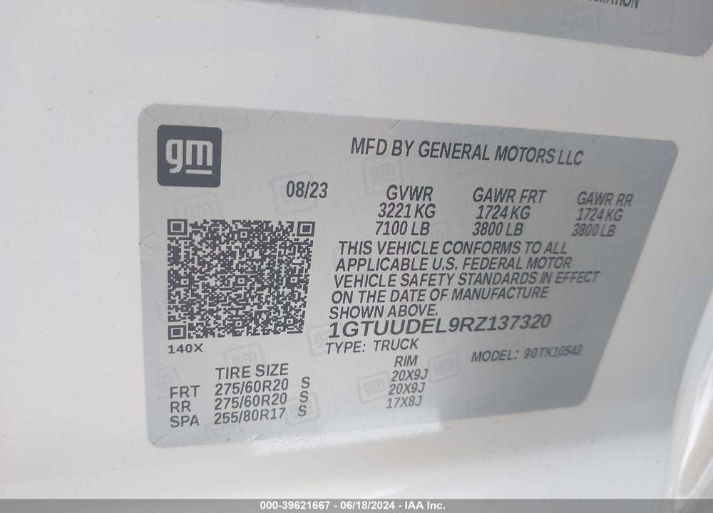 2024 GMC SIERRA 1500 SLT VIN: 1GTUUDEL9RZ137320