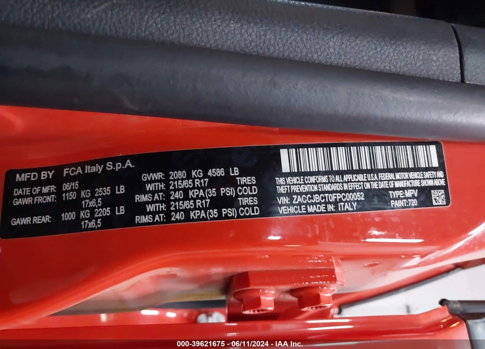2015 JEEP RENEGADE TRAILHAWK VIN: ZACCJBCT0FPC00052