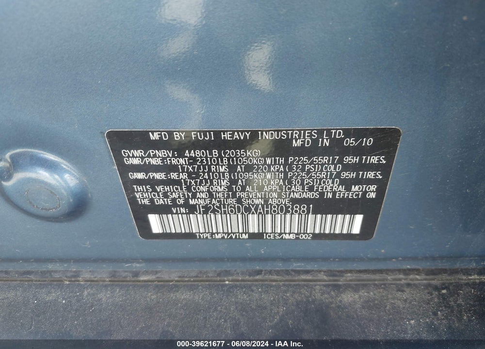 2010 SUBARU FORESTER 2.5X LIMITED VIN: JF2SH6DCXAH803881