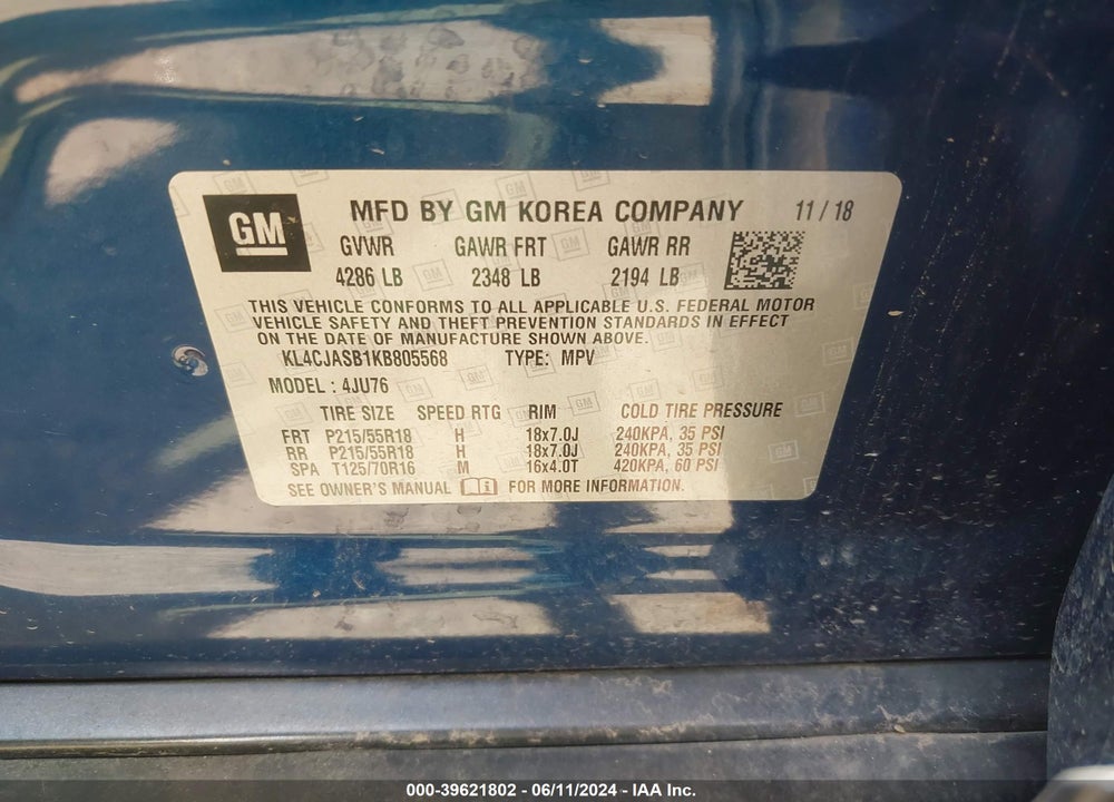 2019 BUICK ENCORE FWD PREFERRED VIN: KL4CJASB1KB805568