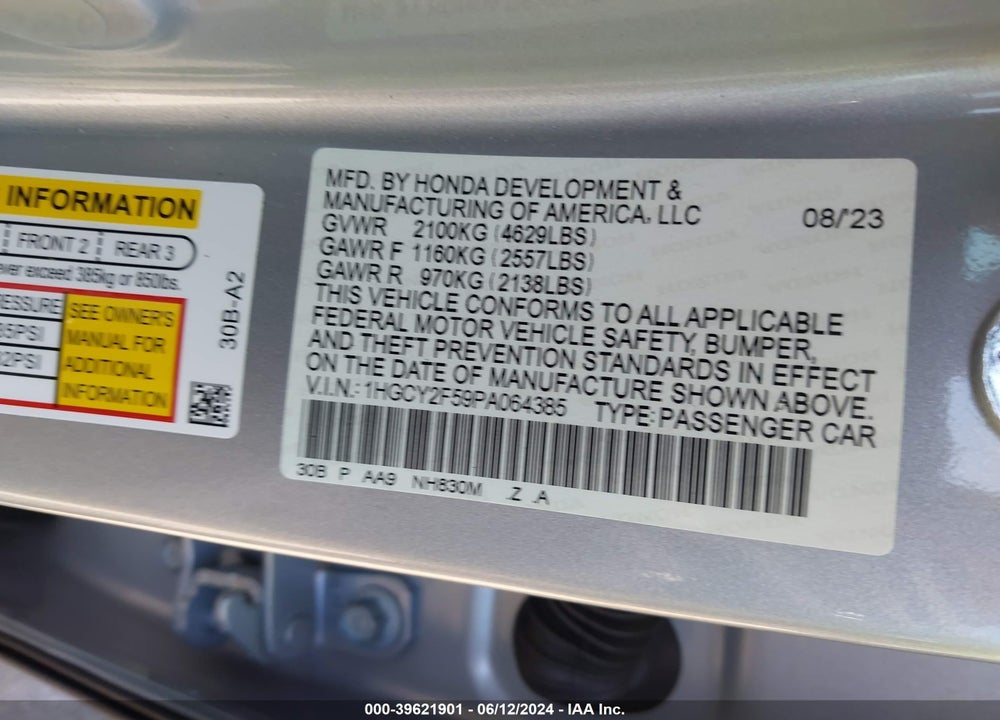 2023 HONDA ACCORD HYBRID SPORT VIN: 1HGCY2F59PA064385