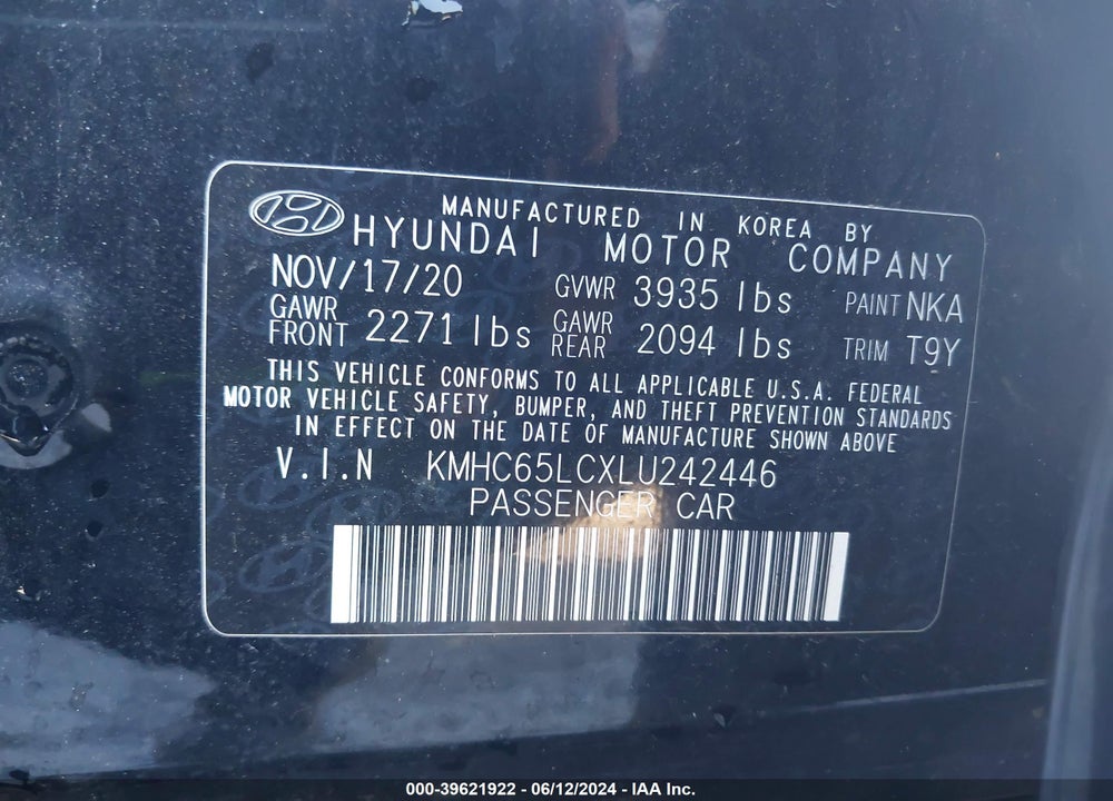 2020 HYUNDAI IONIQ HYBRID BLUE VIN: KMHC65LCXLU242446