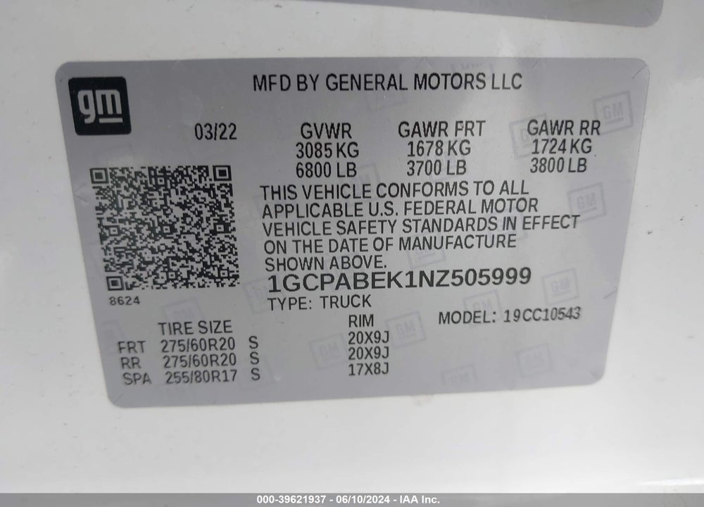 2022 CHEVROLET SILVERADO 1500 2WD SHORT BED CUSTOM VIN: 1GCPABEK1NZ505999