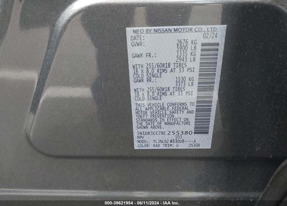2024 NISSAN PATHFINDER SL 4WD VIN: 5N1DR3CC7RC255380