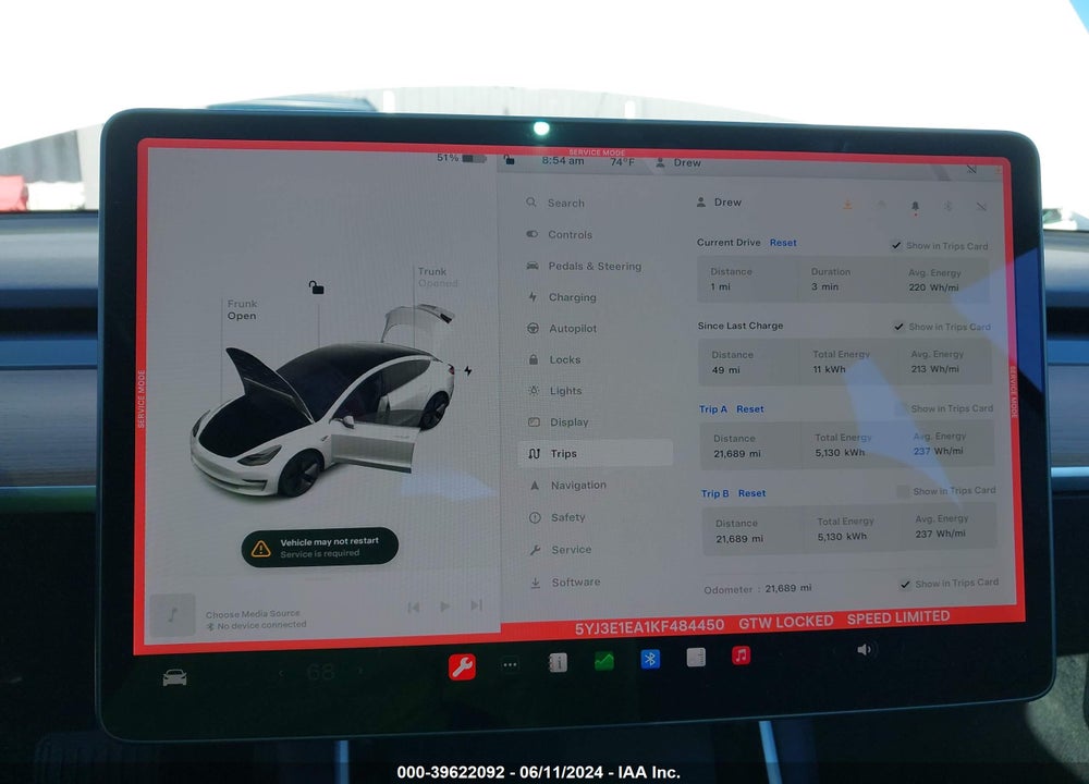 2019 TESLA MODEL 3 LONG RANGE/MID RANGE/STANDARD RANGE/STANDARD RANGE PLUS VIN: 5YJ3E1EA1KF484450