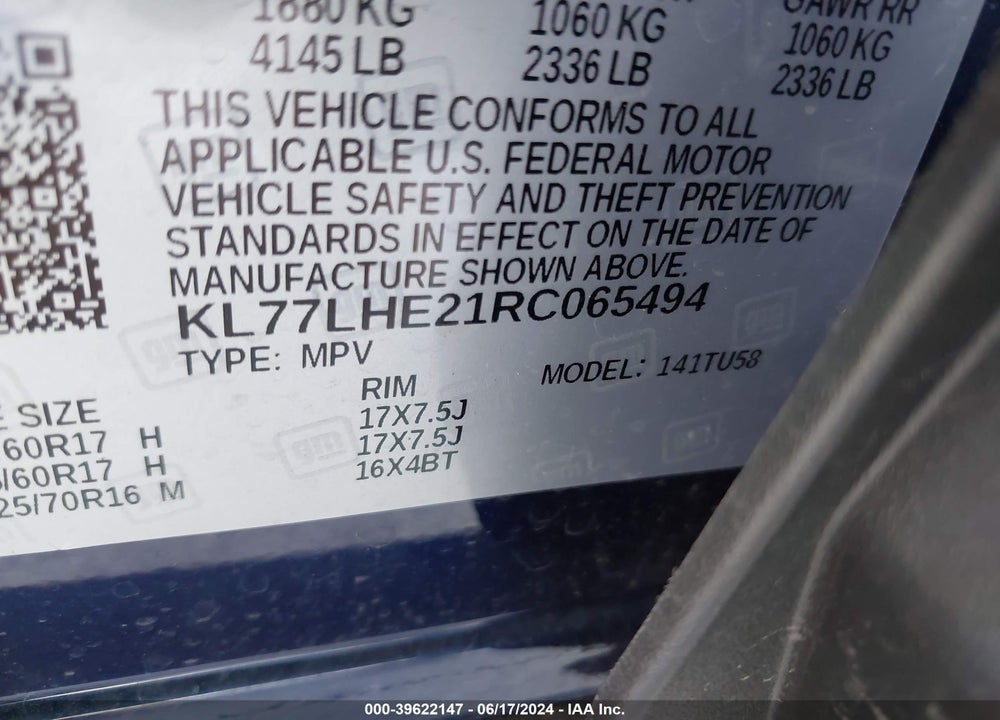 2024 CHEVROLET TRAX 1LT VIN: KL77LHE21RC065494
