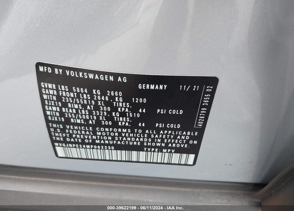 2021 VOLKSWAGEN ID.4 AWD PRO VIN: WVGJNPE24MP062230