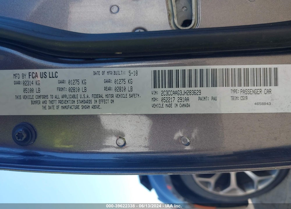 2018 CHRYSLER 300 VIN: 2C3CCAAG3JH283629