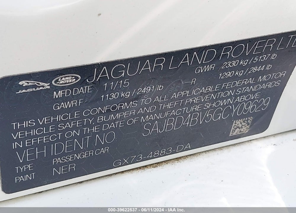 2016 JAGUAR XF 35T PREMIUM VIN: SAJBD4BV5GCY09629