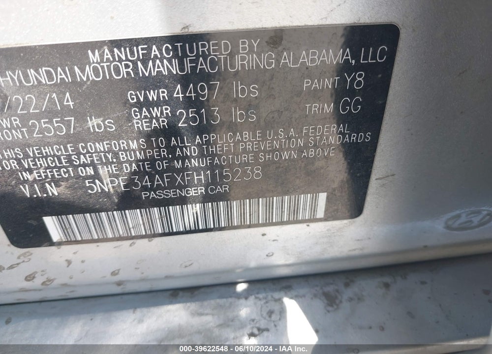 2015 HYUNDAI SONATA SPORT VIN: 5NPE34AFXFH115238