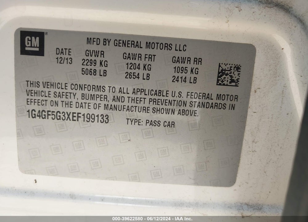 2014 BUICK LACROSSE PREMIUM II GROUP VIN: 1G4GF5G3XEF199133