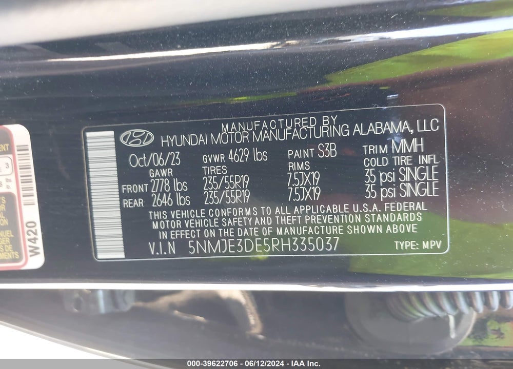 2024 HYUNDAI TUCSON LIMITED VIN: 5NMJE3DE5RH335037