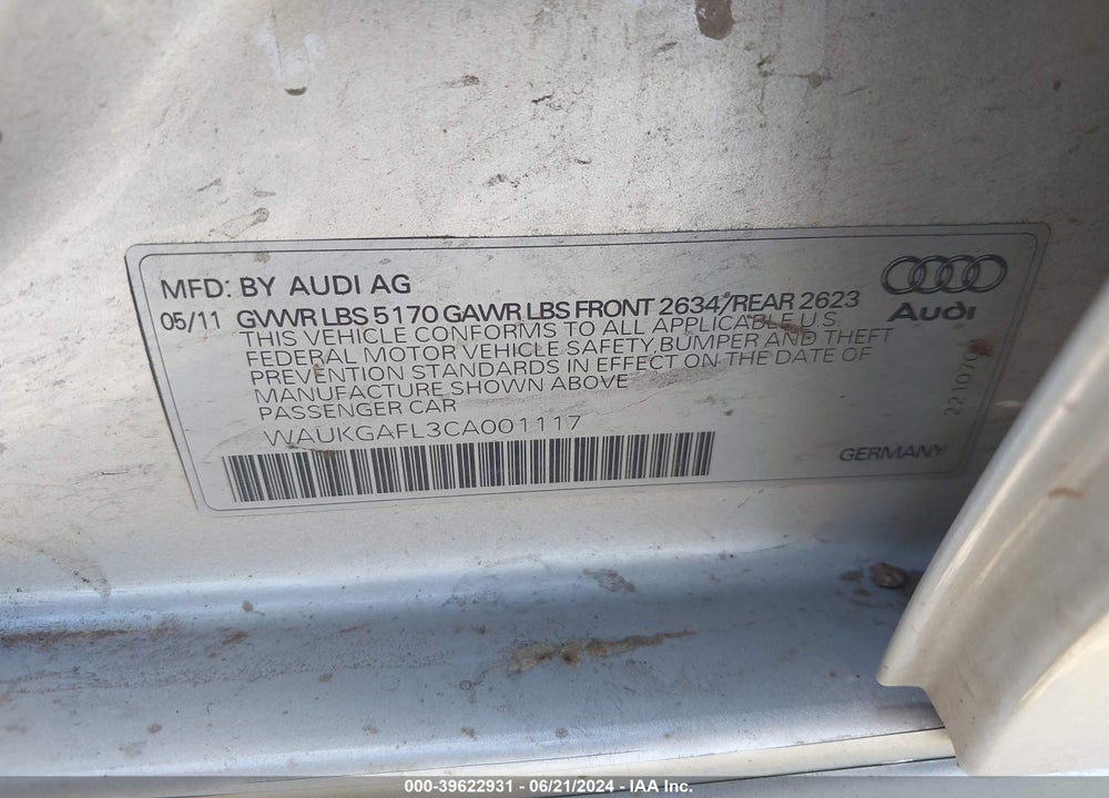 2012 AUDI S4 3.0 PREMIUM PLUS VIN: WAUKGAFL3CA001117