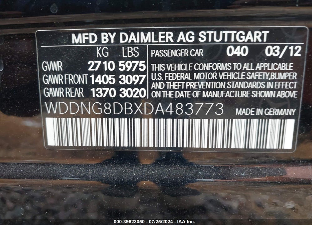 2013 MERCEDES-BENZ S 350 BLUETEC 4MATIC VIN: WDDNG8DBXDA483773