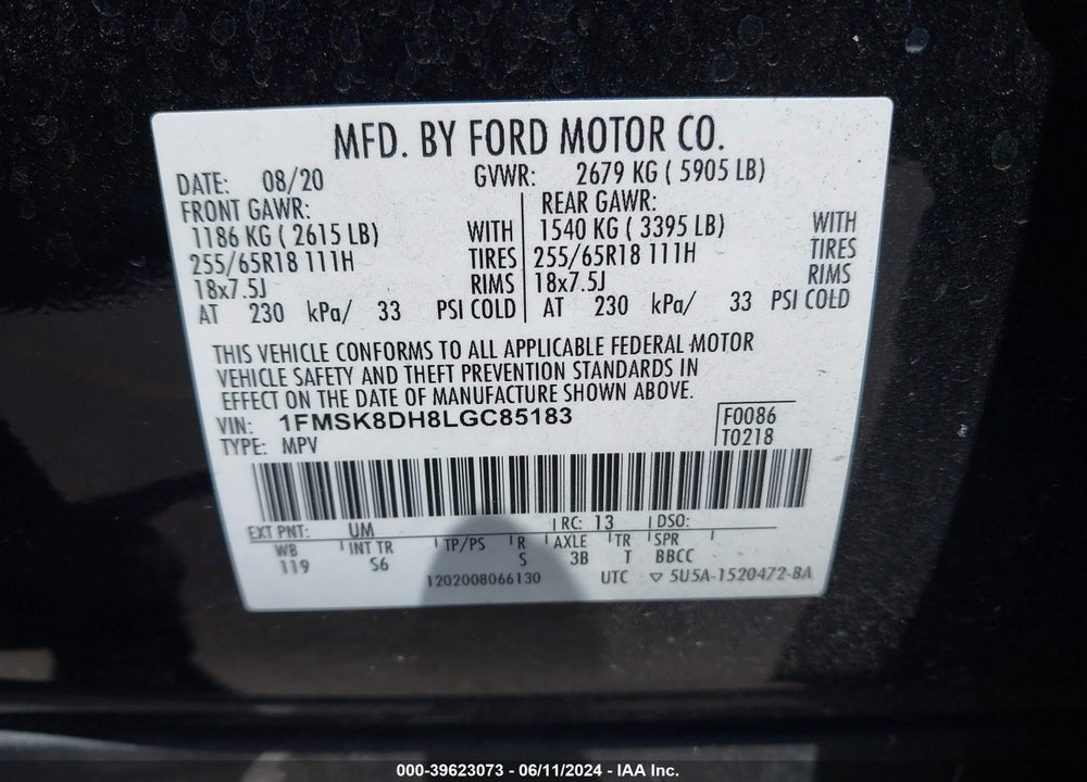 2020 FORD EXPLORER XLT VIN: 1FMSK8DH8LGC85183