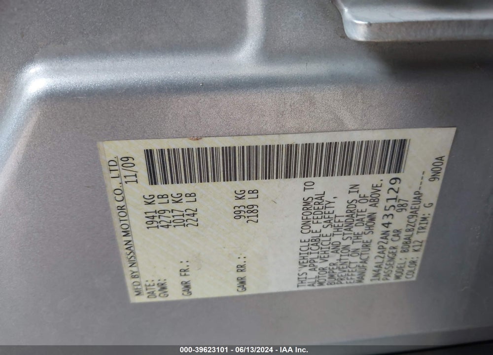 2010 NISSAN ALTIMA 2.5 S VIN: 1N4AL2AP2AN435129