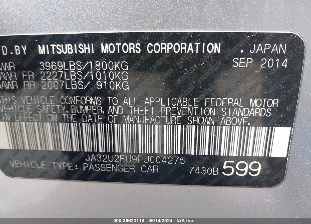 2015 MITSUBISHI LANCER ES VIN: JA32U2FU9FU004275