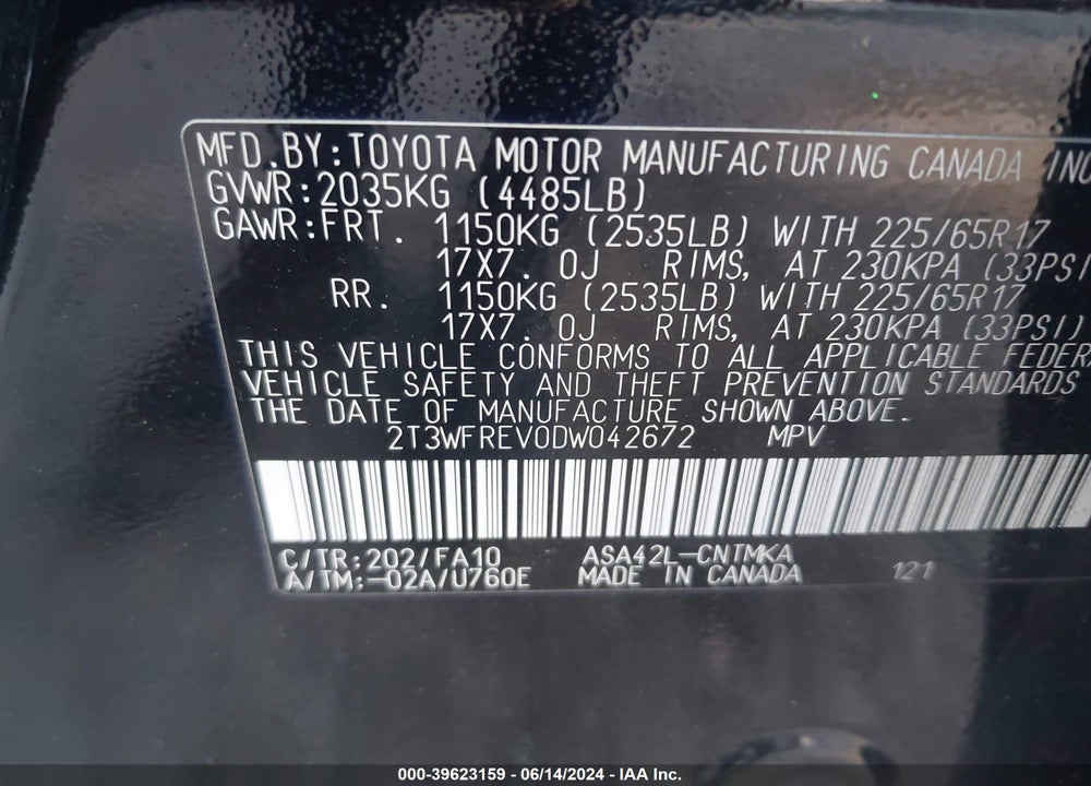 2013 TOYOTA RAV4 XLE VIN: 2T3WFREV0DW042672