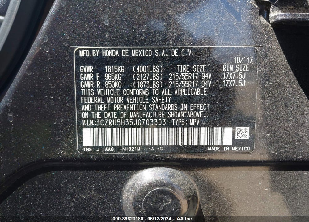 2018 HONDA HR-V LX VIN: 3CZRU5H35JG703303