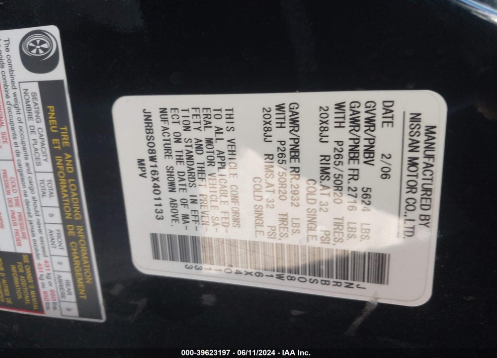 2006 INFINITI FX45 VIN: JNRBS08W16X401133