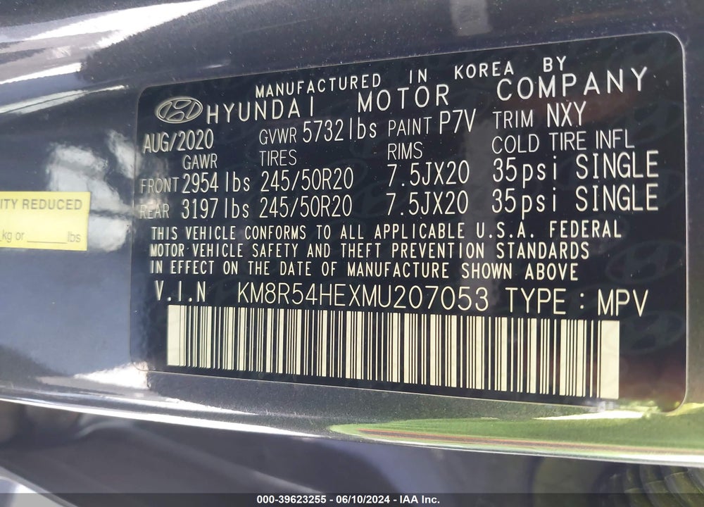2021 HYUNDAI PALISADE LIMITED VIN: KM8R54HEXMU207053