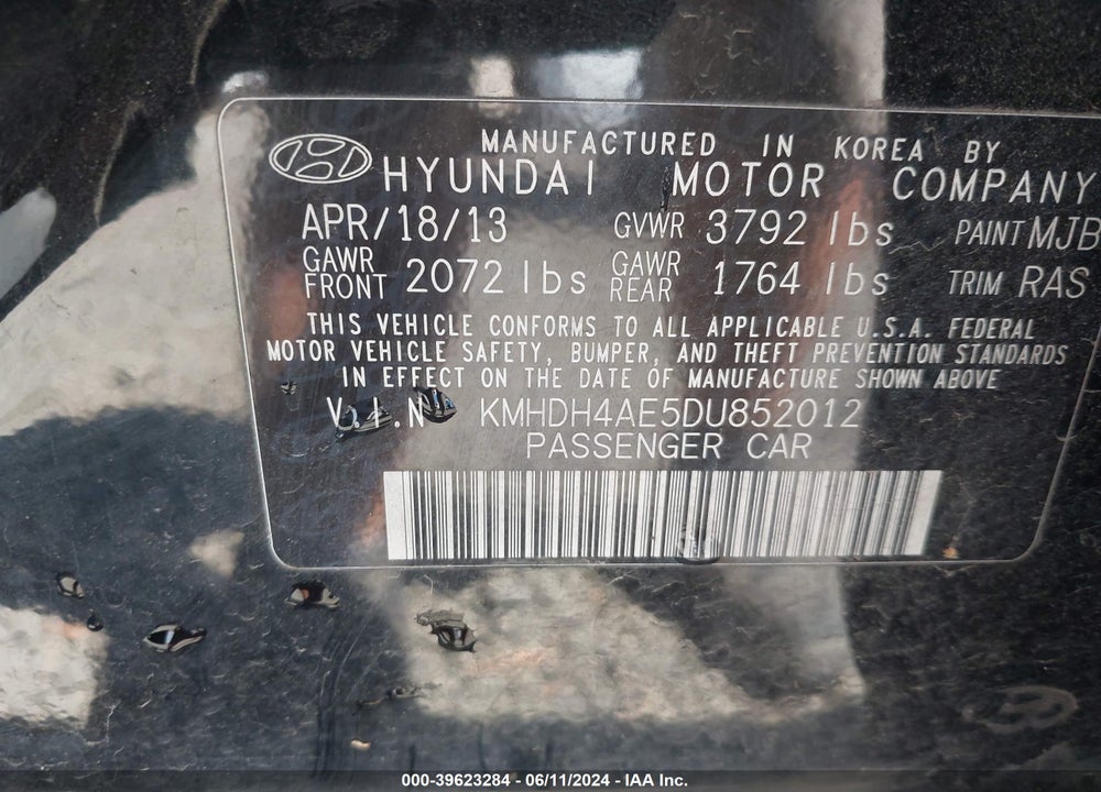 2013 HYUNDAI ELANTRA GLS VIN: KMHDH4AE5DU852012