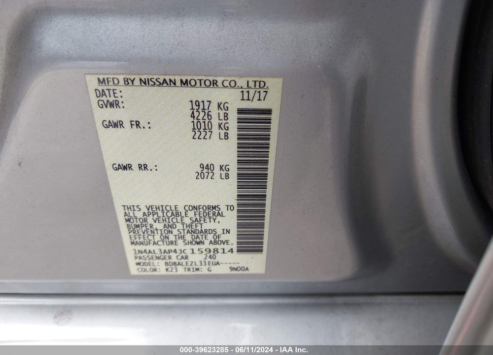 2018 NISSAN ALTIMA 2.5 S VIN: 1N4AL3AP4JC159814